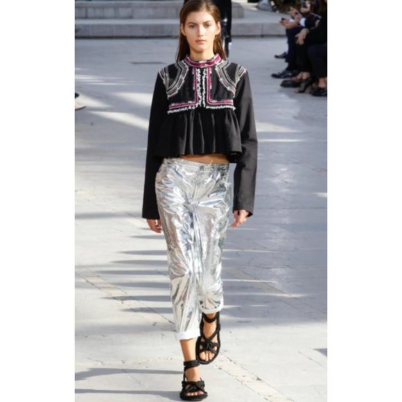 Isabel Marant Sabriel Embroidered Peplum Cropped Jacket Top